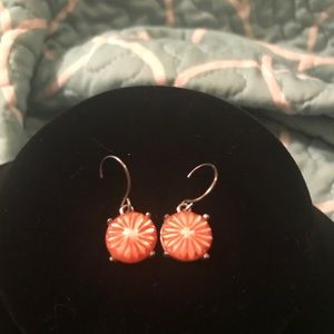 Coral Shell Silver Tone Monet Earrings